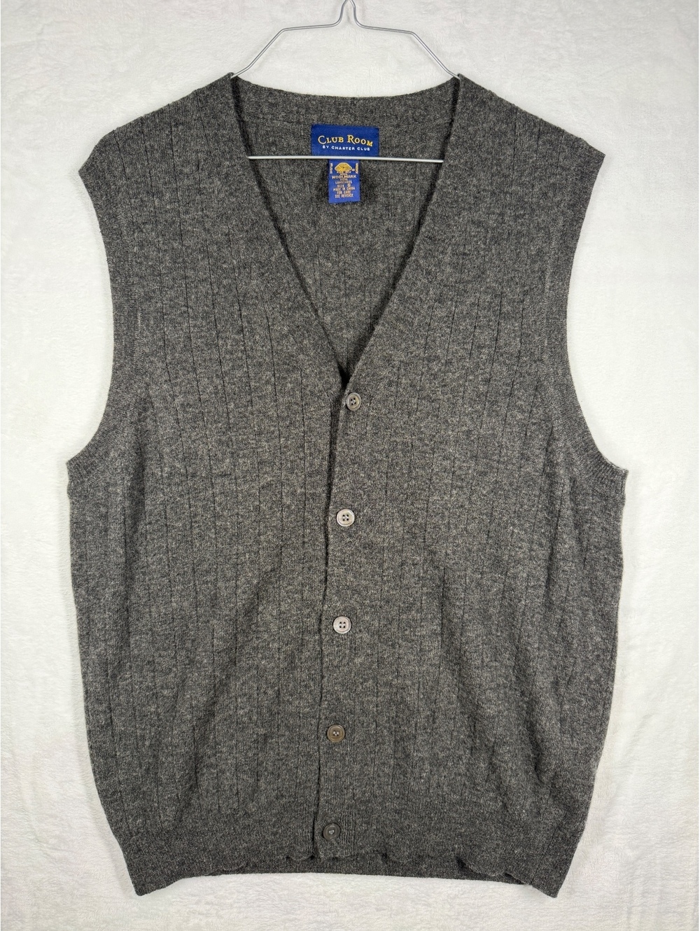 Club Room Men's 100% Lambswool Gray Button-Up Sweater Vest Size S